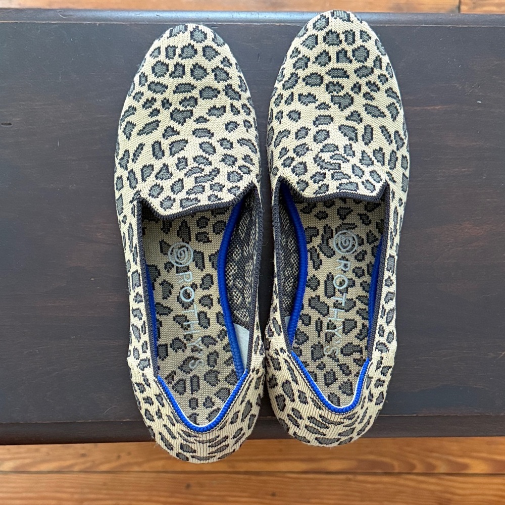 Rothy's Leopard Print Flats with Blue Accents